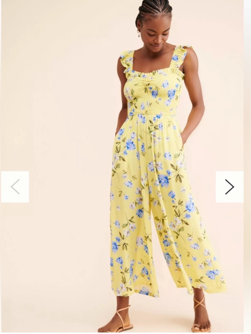 Yumi Kim Floral Smocked Wide Leg Jumpsuit Yellow Blue Size Small